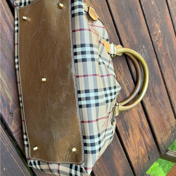 Burberry Haymarket Check Pattern Metallic Handle Thornley Satchel Bowling Bag - Picture 6 of 16